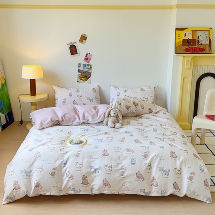 感遇家纺 2024新款全棉印花四件套 可爱猫咪