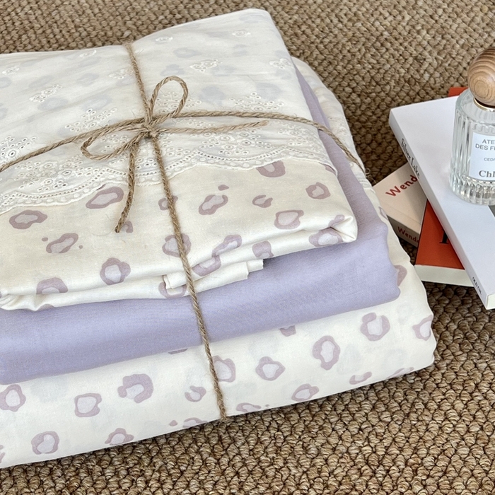 91家纺网 家纺一手货源 找家纺 2024新款全棉印花双层纱四件套--蕾丝花边款 斑斓海