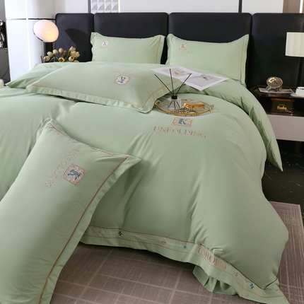帛缔思 2024新款A类铂金棉水洗棉四件套-爱丁堡 爱丁堡-嫩绿