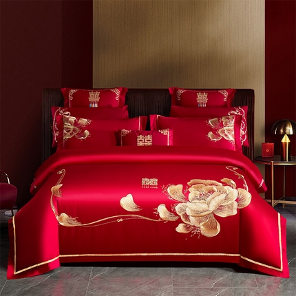 91家纺网 家纺一手货源 找家纺 （总）千禧家纺 2024新款双面长绒棉绣花婚庆多件套