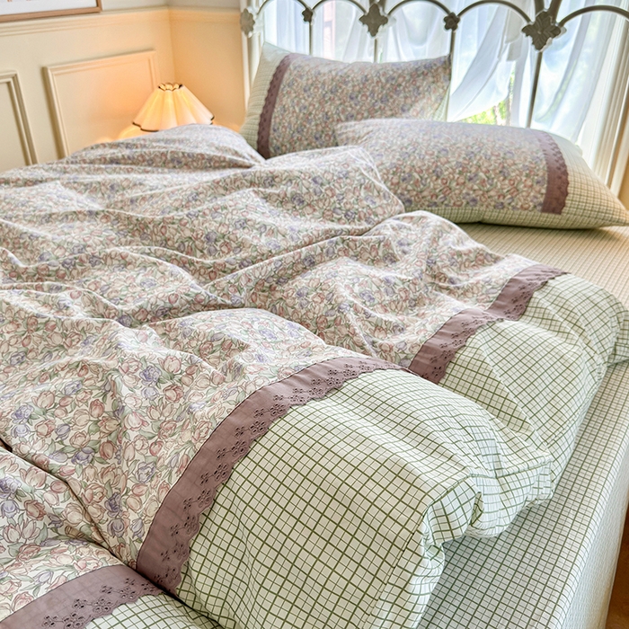 91家纺网 家纺一手货源 找家纺 安莱生活 2024新款全棉韩式小碎花系列四件套 玲珑花海