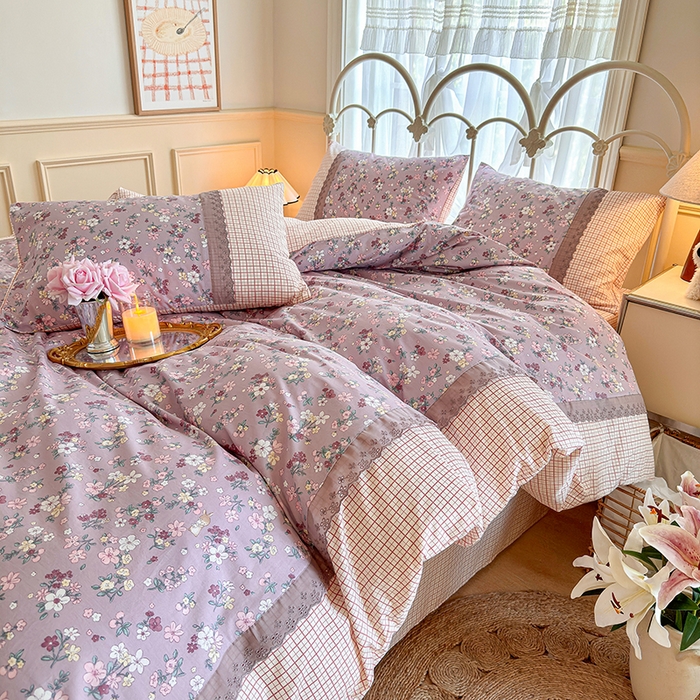 91家纺网 家纺一手货源 找家纺 安莱生活 2024新款全棉韩式小碎花系列四件套 紫云花园