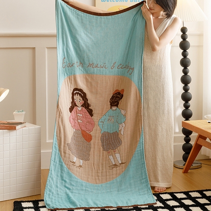 91家纺网 家纺一手货源 找家纺 （总）麻依 2024新款四层全棉纱布浴巾沙发巾休闲旅行毯子80*160cm