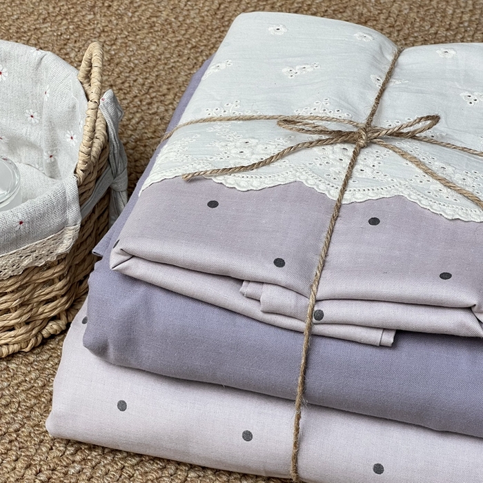 91家纺网 家纺一手货源 找家纺 2024新款全棉印花双层纱四件套--蕾丝花边款 多肉葡萄