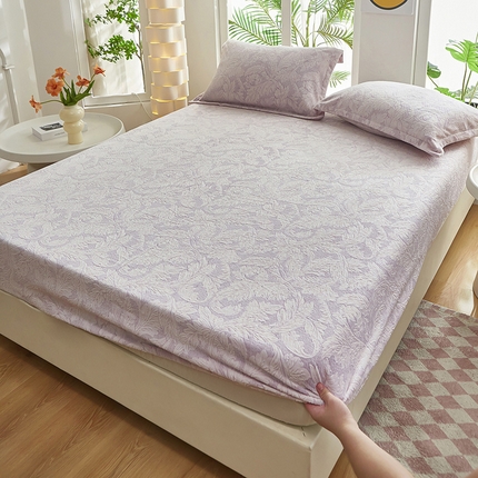 云玲时尚 2025新款纯色雕花绒牛奶绒床笠床罩床垫套 雕花清和 紫色