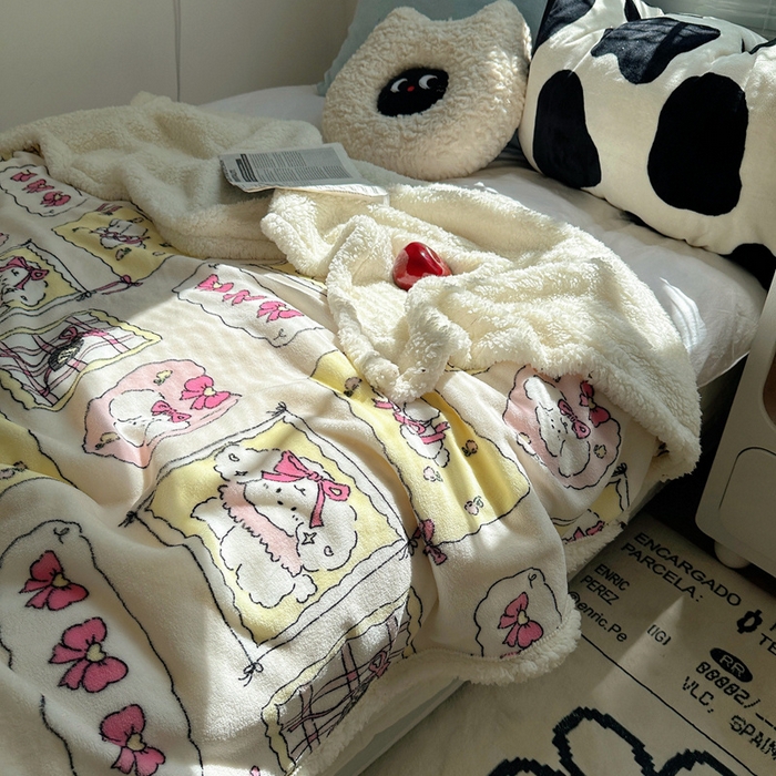 91家纺网 家纺一手货源 找家纺 萝莉家纺 2024秋冬新款多功能加厚牛奶绒羊羔绒多功能毛毯 小可爱粉