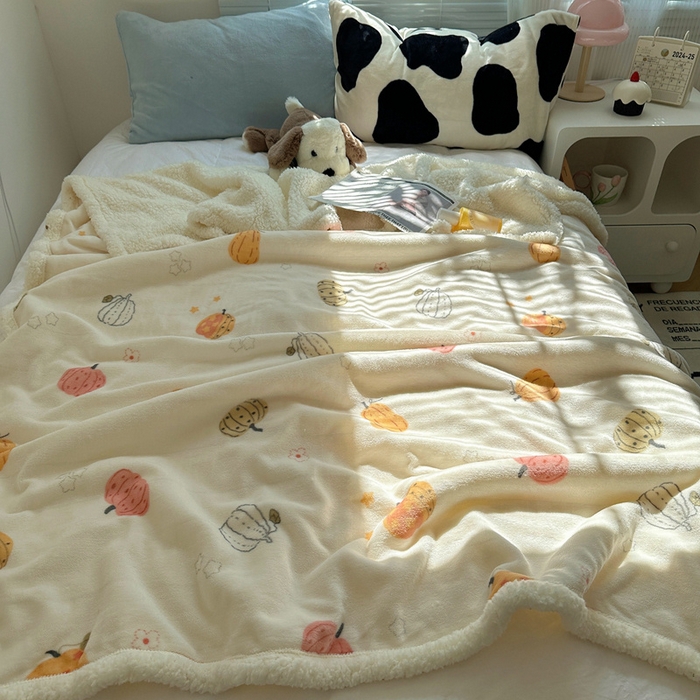 91家纺网 家纺一手货源 找家纺 萝莉家纺 2024秋冬新款多功能加厚牛奶绒羊羔绒多功能毛毯 炫彩南瓜