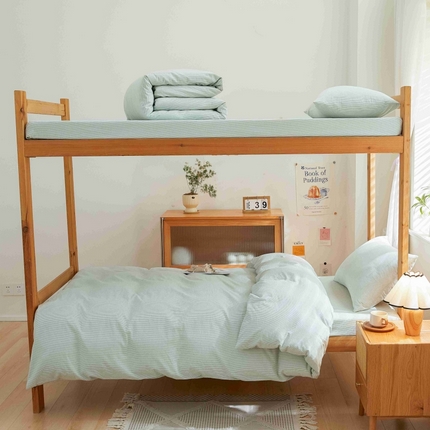 棉小二 2024新款全棉水洗棉学生宿舍三四件套 米条-绿