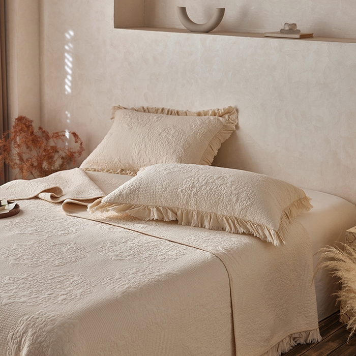 91家纺网 家纺一手货源 找家纺 安莱生活 2024新品百分百全棉密道绗缝成品酵素洗多功能床盖三件套 觅境