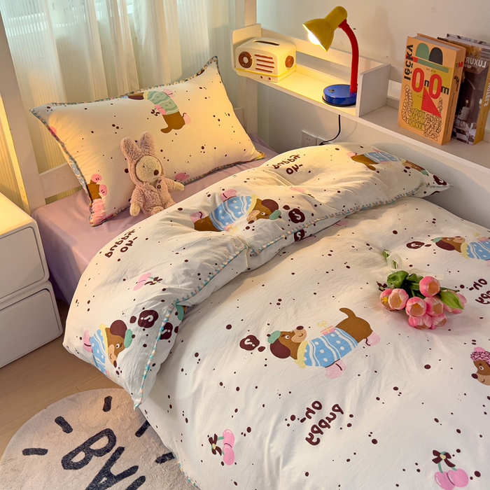 91家纺网 家纺一手货源 找家纺 贝扬思家纺 2024新款贝壳绣水洗双层纱系列-8月新品（学生三件套） 靠谱小狗