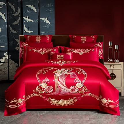 91家纺网 家纺一手货源 找家纺 （总）千禧家纺 2024新款双面长绒棉绣花婚庆多件套