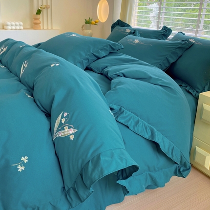 帛缔思 2024新款A类铂金棉水洗棉四件套-春日初妆 春日初妆-湖绿