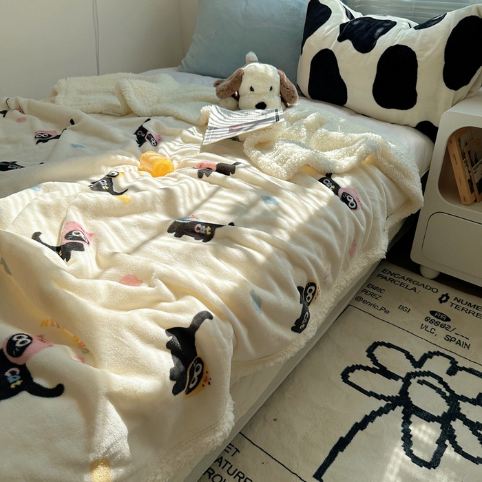 91家纺网 家纺一手货源 找家纺 萝莉家纺 2024秋冬新款多功能加厚牛奶绒羊羔绒多功能毛毯 甜心猫咪