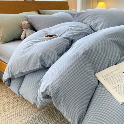 棉小二 2024新款直播爆款日系简约风全棉色织水洗棉四件套纯棉四件套全棉四件套 爱尔兰-蓝