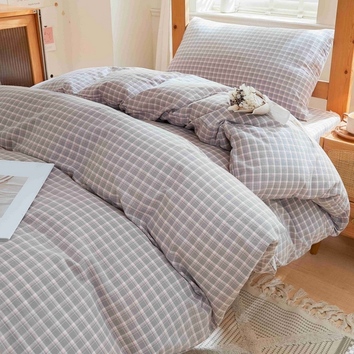 91家纺网 家纺一手货源 找家纺 棉小二 2024新款全棉水洗棉学生宿舍三四件套 维多利-灰