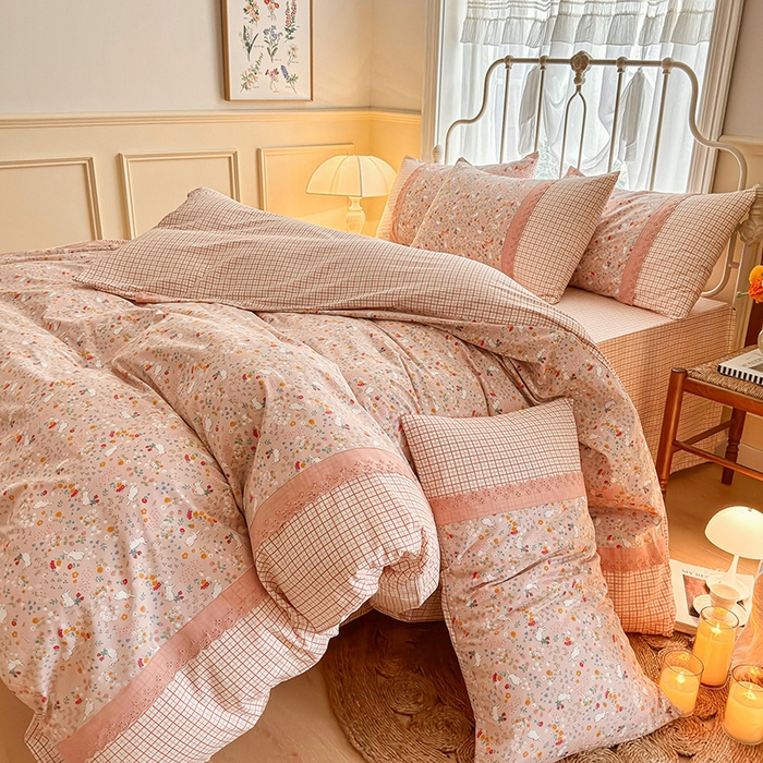 91家纺网 家纺一手货源 找家纺 安莱生活 2024新款全棉韩式小碎花系列四件套 玛丽娜