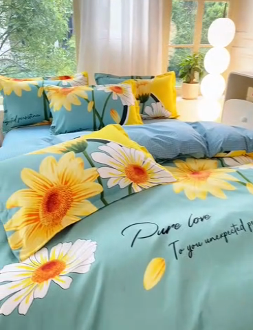 91家纺网 家纺一手货源 找家纺 2025新款植物羊绒大板磨毛活性印花四件套清香