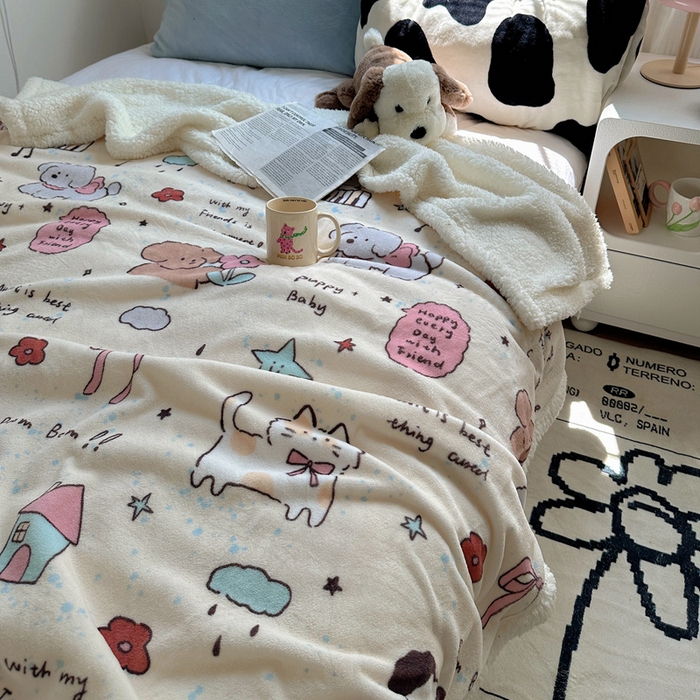 91家纺网 家纺一手货源 找家纺 萝莉家纺 2024秋冬新款多功能加厚牛奶绒羊羔绒多功能毛毯 梦幻乐园