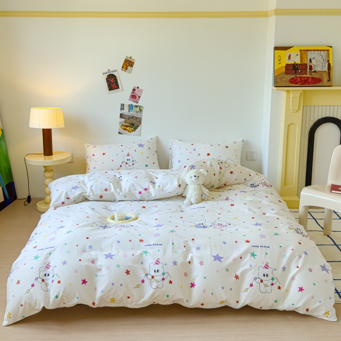 91家纺网 家纺一手货源 找家纺 感遇家纺 2024新款全棉印花四件套 五彩星