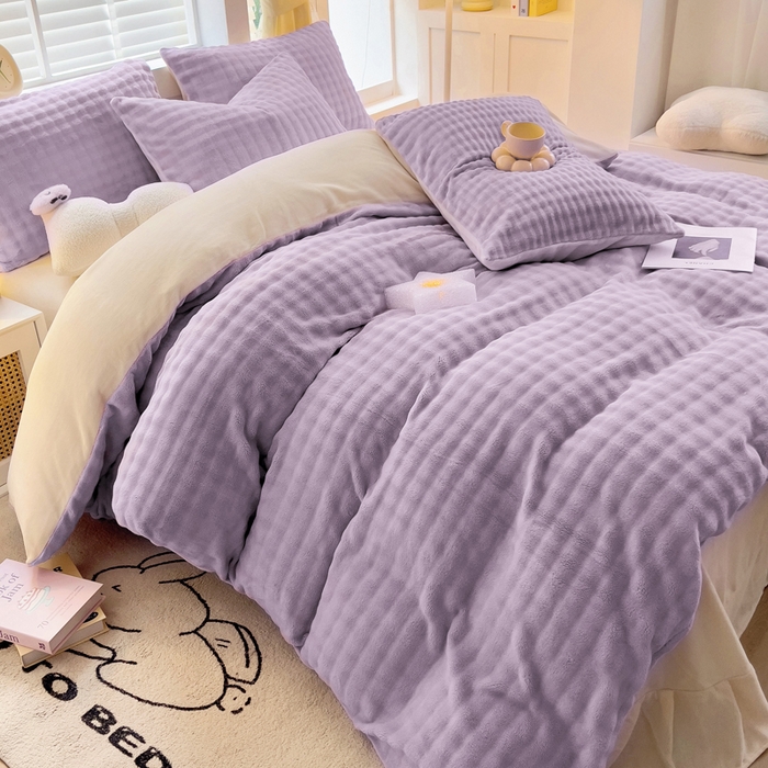 91家纺网 家纺一手货源 找家纺 琪琪阁家纺 2024新款牛奶绒泡泡绒四件套 香芋紫