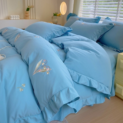 帛缔思 2024新款A类铂金棉水洗棉四件套-春日初妆 春日初妆-天空蓝