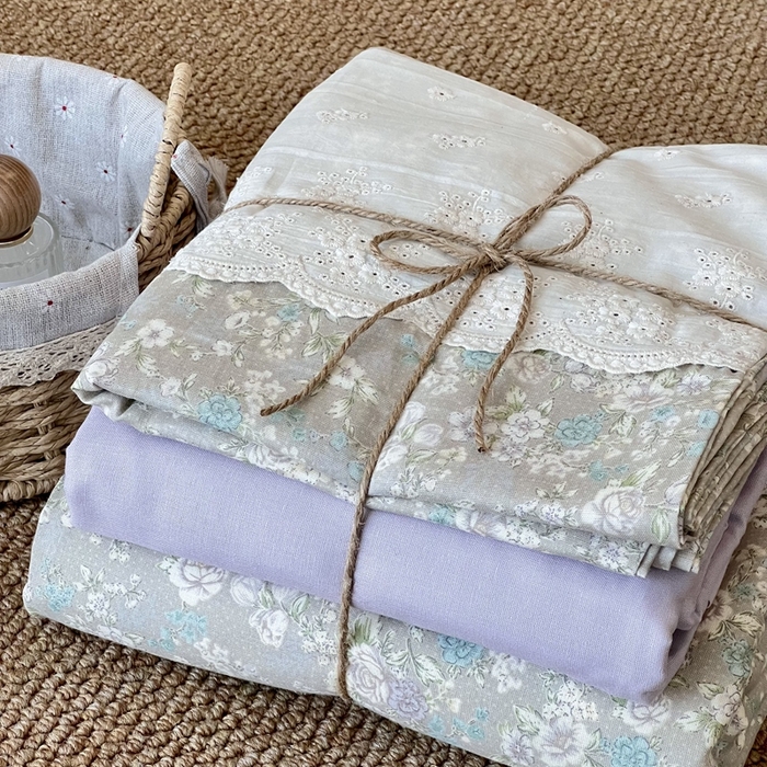 91家纺网 家纺一手货源 找家纺 2024新款全棉印花双层纱四件套--蕾丝花边款 安妮花园