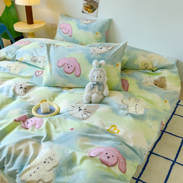 91家纺网 家纺一手货源 找家纺 感遇家纺 2024新款全棉印花四件套 蜡笔画