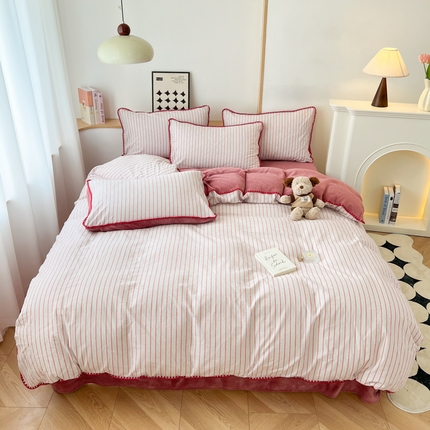 91家纺网 家纺一手货源 找家纺 （总）柠馨 2024新款简约时尚全棉牛奶绒棉绒四件套