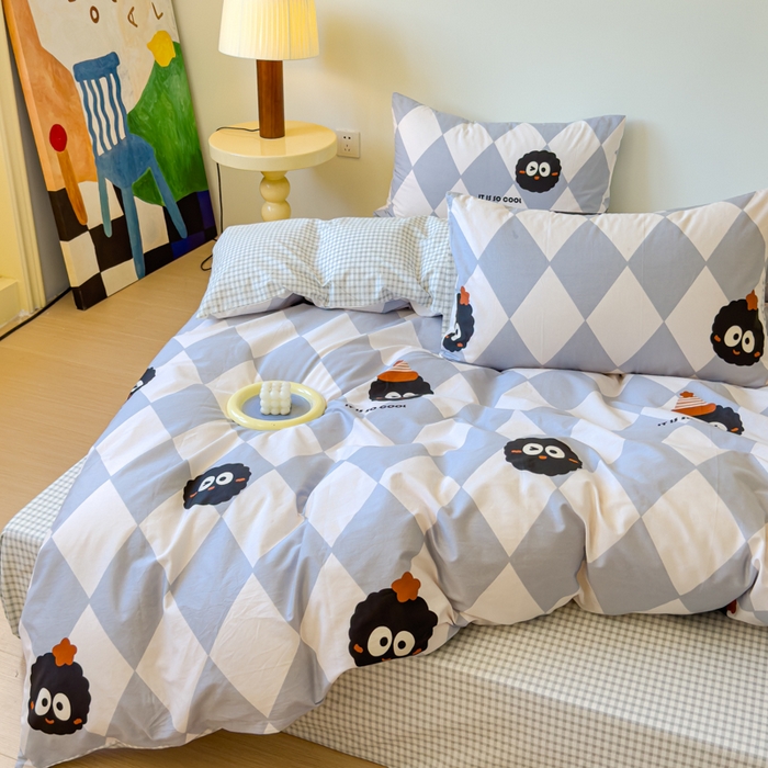 91家纺网 家纺一手货源 找家纺 感遇家纺 2024新款全棉印花四件套 菱格煤球