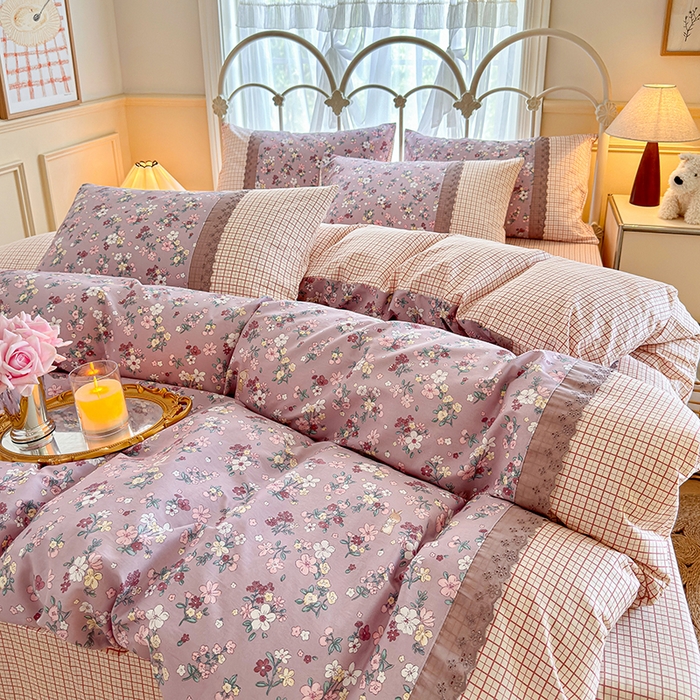 91家纺网 家纺一手货源 找家纺 安莱生活 2024新款全棉韩式小碎花系列四件套 紫云花园