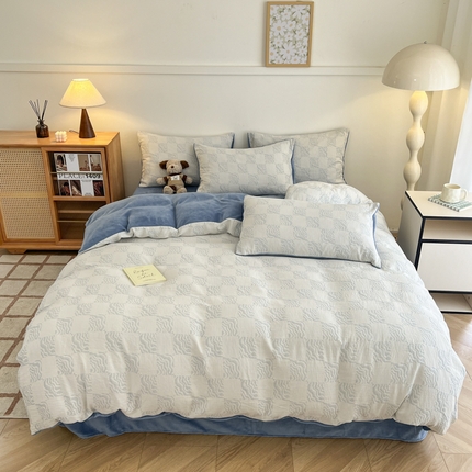 91家纺网 家纺一手货源 找家纺 （总）柠馨 2024新款轻奢全棉三层纱牛奶绒棉绒加厚保暖四件套