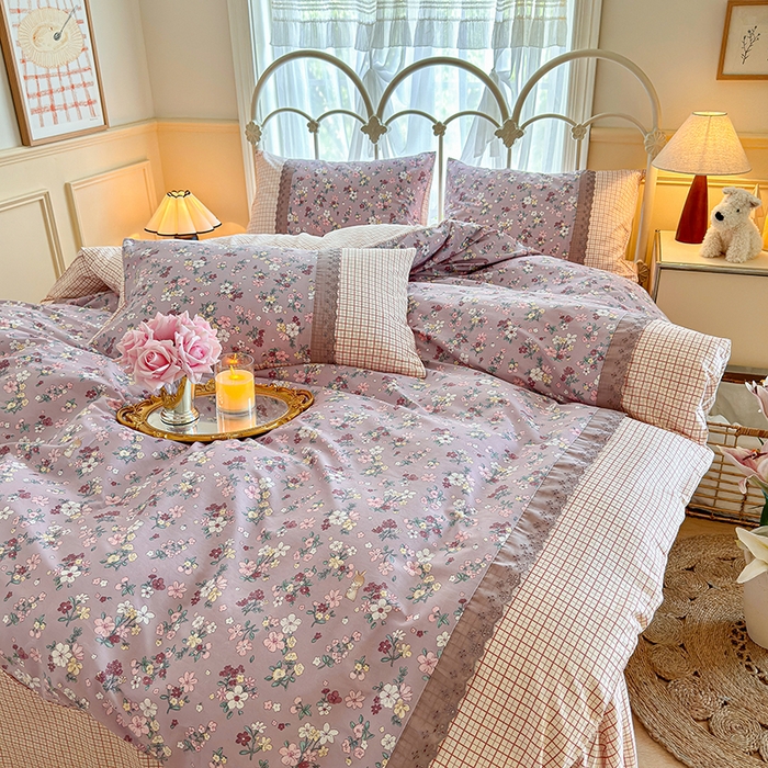 91家纺网 家纺一手货源 找家纺 安莱生活 2024新款全棉韩式小碎花系列四件套 紫云花园