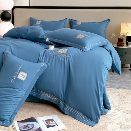 帛缔思 2024新款A类铂金棉水洗棉四件套-爱丁堡 爱丁堡-月光蓝
