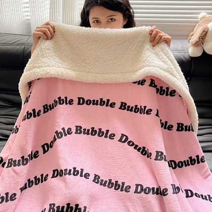 萝莉家纺 2024秋冬新款多功能加厚牛奶绒羊羔绒多功能毛毯 快乐字母