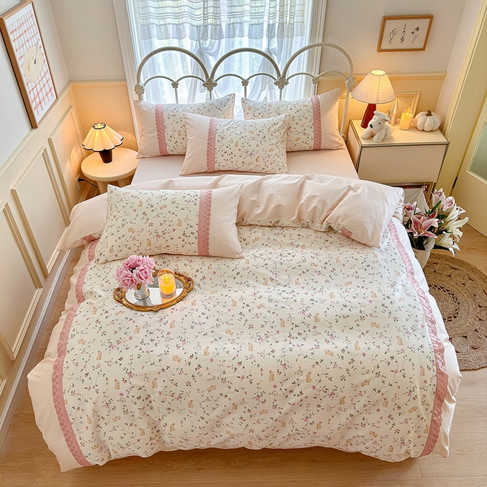 91家纺网 家纺一手货源 找家纺 安莱生活 2024新款全棉韩式小碎花系列四件套 点点花香