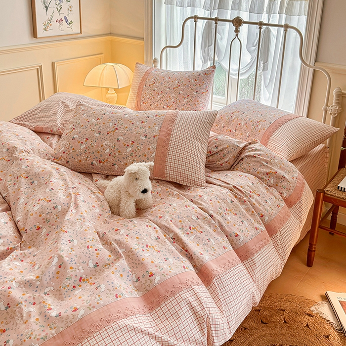 91家纺网 家纺一手货源 找家纺 安莱生活 2024新款全棉韩式小碎花系列四件套 玛丽娜