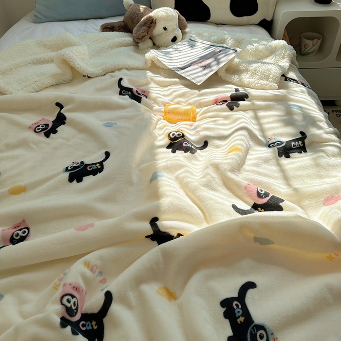 91家纺网 家纺一手货源 找家纺 萝莉家纺 2024秋冬新款多功能加厚牛奶绒羊羔绒多功能毛毯 甜心猫咪