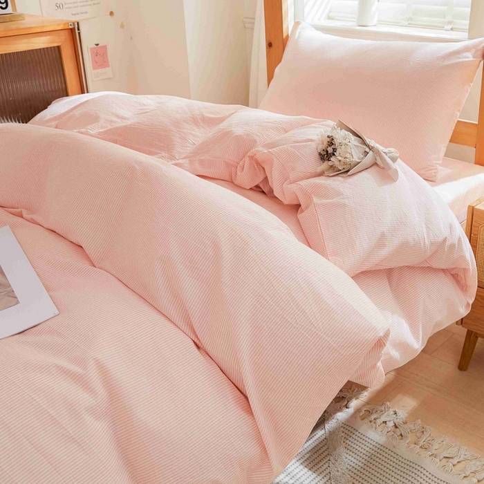 91家纺网 家纺一手货源 找家纺 棉小二 2024新款全棉水洗棉学生宿舍三四件套 米条-粉