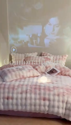 91家纺网 家纺一手货源 找家纺 星座家纺 2025新款大泡泡兔兔绒四件套-场景2 樱花粉