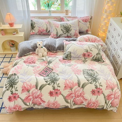 同田家纺 2024秋冬新品雪花绒牛奶绒印花四件套 古韵花香