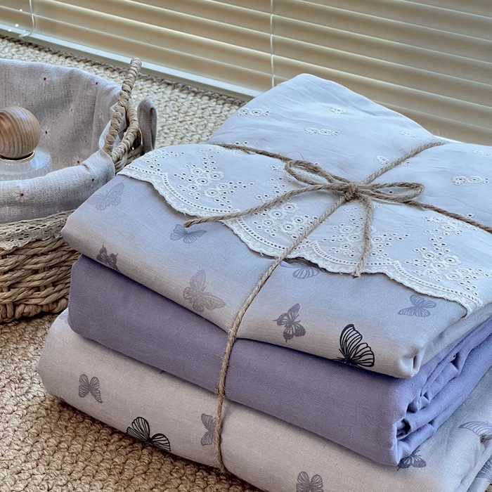 91家纺网 家纺一手货源 找家纺 2024新款全棉印花双层纱四件套--蕾丝花边款 惜花芷