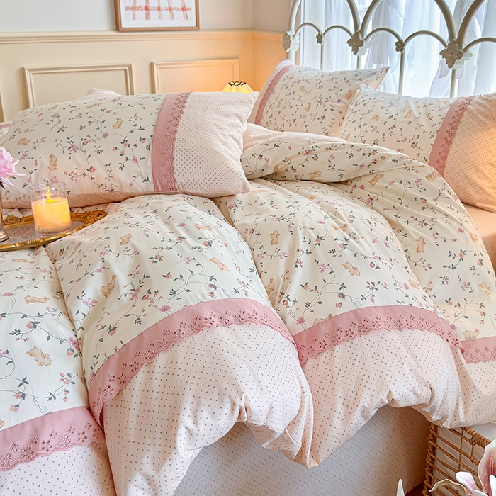 91家纺网 家纺一手货源 找家纺 安莱生活 2024新款全棉韩式小碎花系列四件套 点点花香