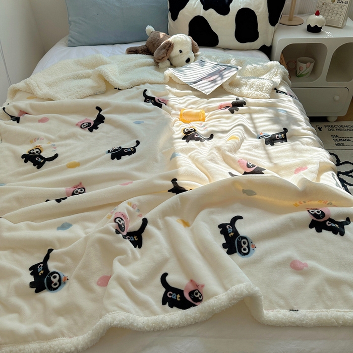 91家纺网 家纺一手货源 找家纺 萝莉家纺 2024秋冬新款多功能加厚牛奶绒羊羔绒多功能毛毯 甜心猫咪