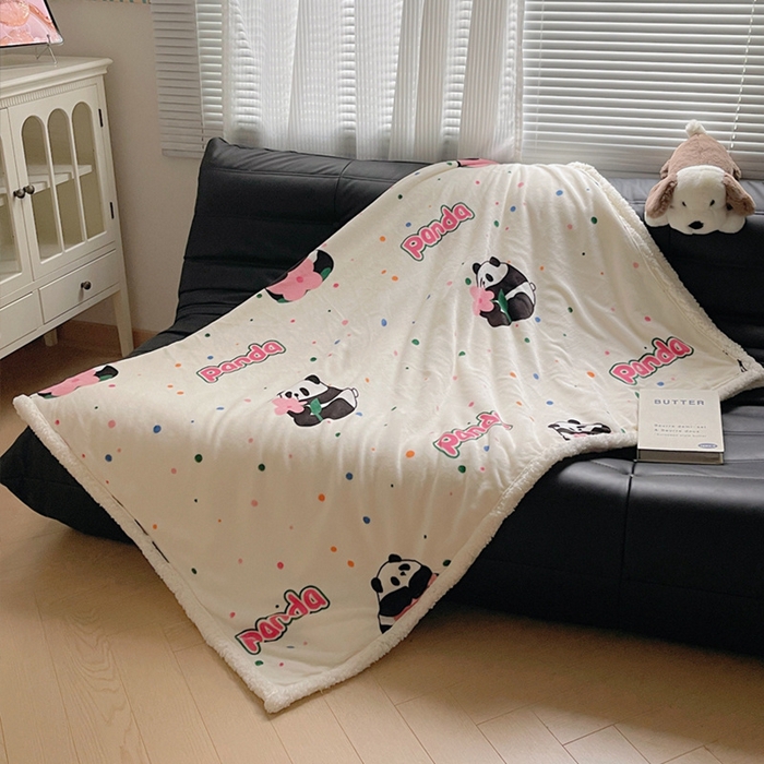 91家纺网 家纺一手货源 找家纺 萝莉家纺 2024秋冬新款多功能加厚牛奶绒羊羔绒多功能毛毯 波点熊猫