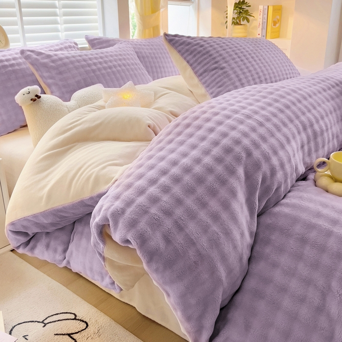 91家纺网 家纺一手货源 找家纺 琪琪阁家纺 2024新款牛奶绒泡泡绒单被套 香芋紫