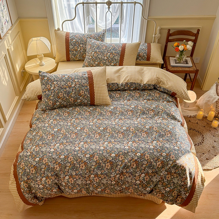 91家纺网 家纺一手货源 找家纺 安莱生活 2024新款全棉韩式小碎花系列四件套 花枝语