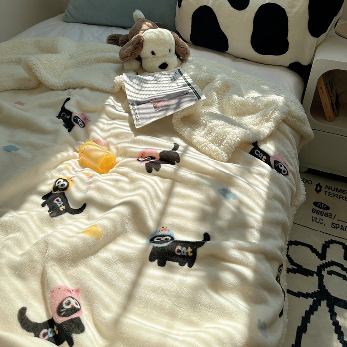 91家纺网 家纺一手货源 找家纺 萝莉家纺 2024秋冬新款多功能加厚牛奶绒羊羔绒多功能毛毯 甜心猫咪