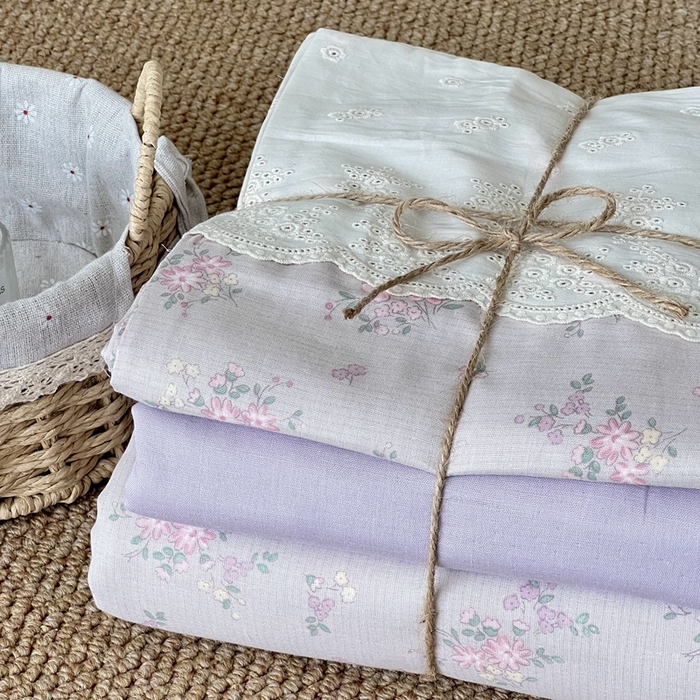 91家纺网 家纺一手货源 找家纺 2024新款全棉印花双层纱四件套--蕾丝花边款 花之棠