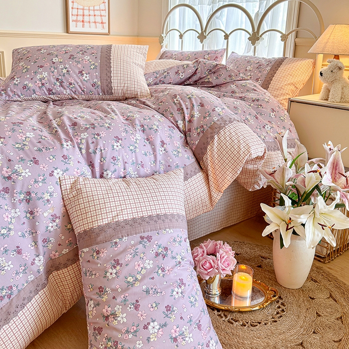 91家纺网 家纺一手货源 找家纺 安莱生活 2024新款全棉韩式小碎花系列四件套 紫云花园