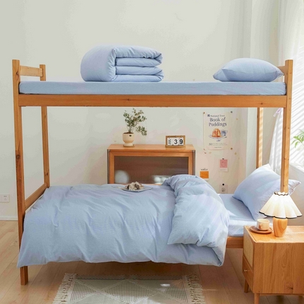 棉小二 2024新款全棉水洗棉学生宿舍三四件套 小密格-蓝